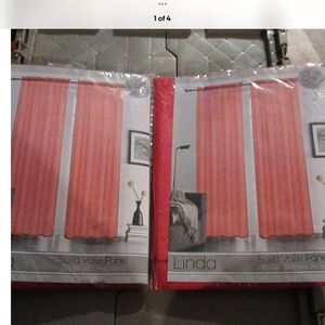 Lot of Two Solid Voile Panel Curtains Coral 84 Inch Long